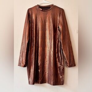 Bronze Snake Skin Metallic Long Sleeve Dress . Size XL